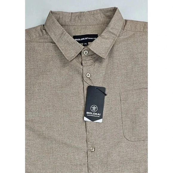 Molokai Size 2XL Men's Oatmeal Tan Short Sleeve Hem Logo Pocket Shirt NWT - Picture 5 of 11